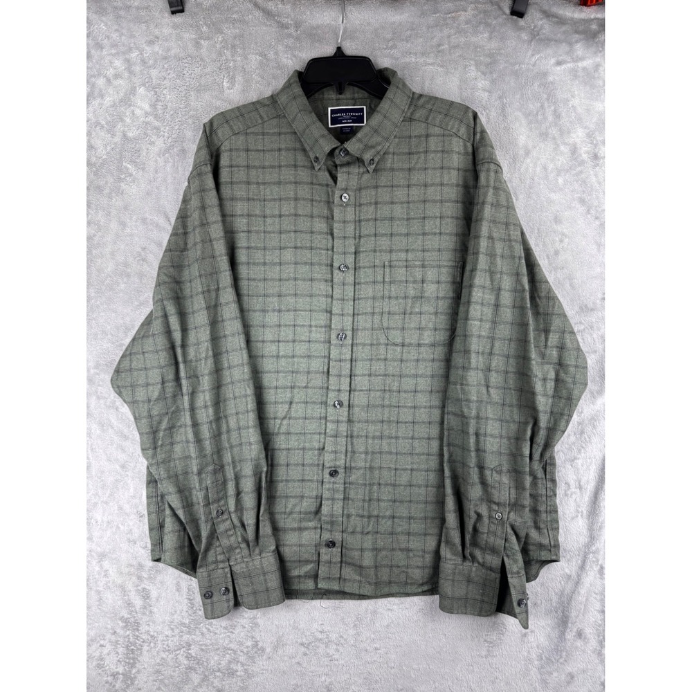 Charles Tyrwhitt Mens XXL Big Tall Green Blue Plaid Non Iron Button Down